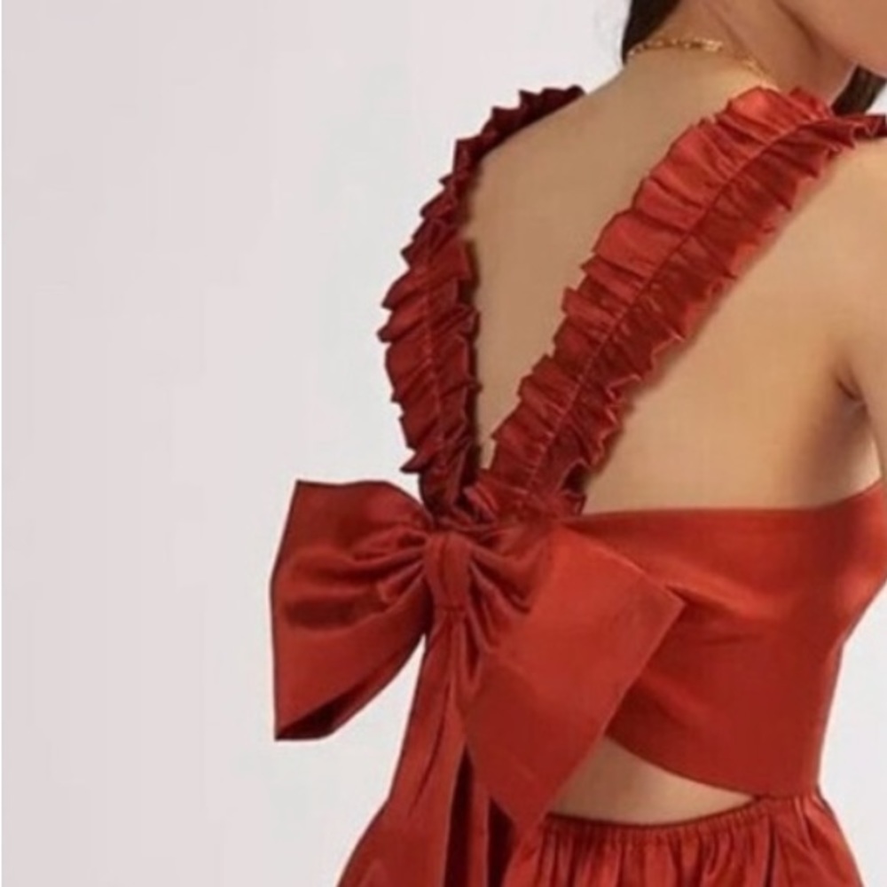 NWT $148 Savin + Babi Red Flouncy Colorblock Bow Blouse top women size Small - Picture 4 of 9